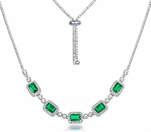 Zyntrazy 5-Stone Lab-Created Emerald Necklace – 18K Gold Plated 925 Sterling Silver, Premium Gift Packaging Included| Elegant Statement Jewelry Gift for Women in Saudi Arabia