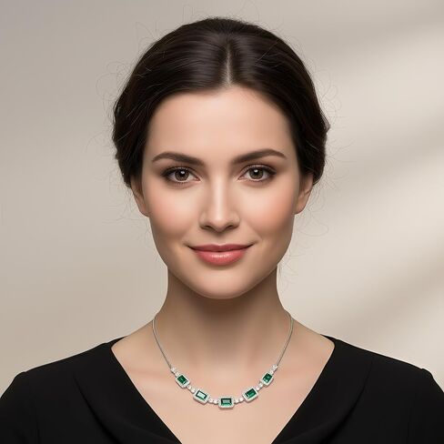 Zyntrazy 5-Stone Lab-Created Emerald Necklace – 18K Gold Plated 925 Sterling Silver, Premium Gift Packaging Included| Elegant Statement Jewelry Gift for Women in Saudi Arabia
