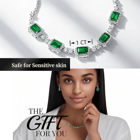 Zyntrazy 5-Stone Lab-Created Emerald Necklace – 18K Gold Plated 925 Sterling Silver, Premium Gift Packaging Included| Elegant Statement Jewelry Gift for Women in Saudi Arabia