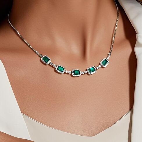 Zyntrazy 5-Stone Lab-Created Emerald Necklace – 18K Gold Plated 925 Sterling Silver, Premium Gift Packaging Included| Elegant Statement Jewelry Gift for Women in Saudi Arabia