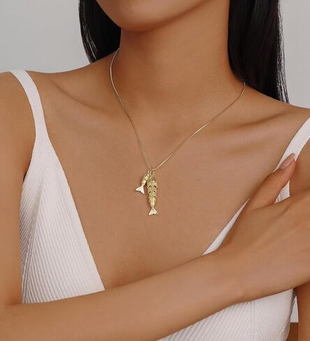 Evabelle Gold Necklace for Women Fish Cross Necklace Hypoallergenic Waterproof 14K Gold Plated Nickel Free Non Tarnish Chain Koi Fish Ocean Beach Cross Pandent Necklace Dainty Jewelry in Saudi Arabia