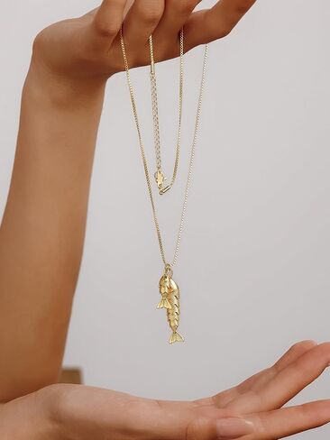 Evabelle Gold Necklace for Women Fish Cross Necklace Hypoallergenic Waterproof 14K Gold Plated Nickel Free Non Tarnish Chain Koi Fish Ocean Beach Cross Pandent Necklace Dainty Jewelry in Saudi Arabia