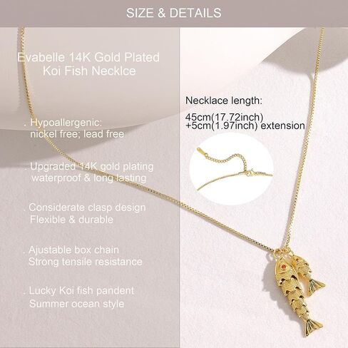 Evabelle Gold Necklace for Women Fish Cross Necklace Hypoallergenic Waterproof 14K Gold Plated Nickel Free Non Tarnish Chain Koi Fish Ocean Beach Cross Pandent Necklace Dainty Jewelry in Saudi Arabia