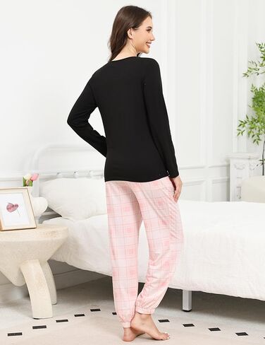 GAESHOW Pajama Sets for Women 2 Piece Cotton Long Sleeve Pajamas Set Cute Print Top and Plaid Pants Soft Sleepwear Pjs in Saudi Arabia