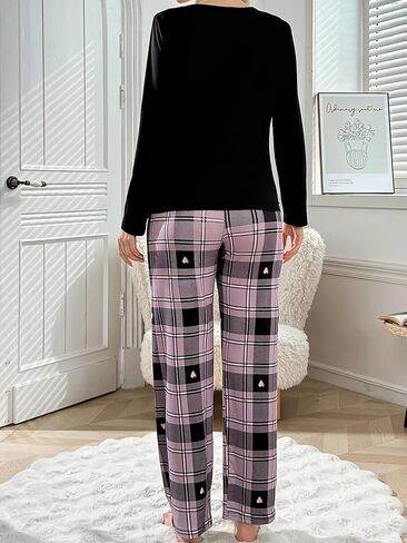 Women 2PCS Lounge Set Long Sleeve Top and Relaxed Full Length Pants Casual Indoor Outfit Soft Feel Home Wear in Saudi Arabia