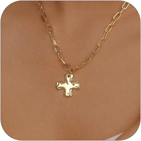 Evabelle Gold Necklace for Women Fish Cross Necklace Hypoallergenic Waterproof 14K Gold Plated Nickel Free Non Tarnish Chain Koi Fish Ocean Beach Cross Pandent Necklace Dainty Jewelry in Saudi Arabia