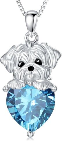 LONAGO Maltese Dog Pendant Necklace with Synthetic Birthstone Silver Dog Necklace Gift for Women in Saudi Arabia