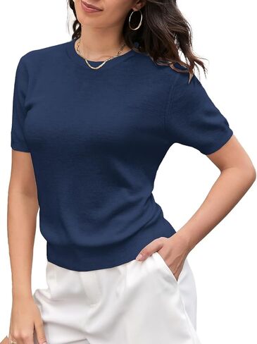 SANGTREE Women's Short Sleeve Sweaters Crew Neck Pullover Tops Summer Sweaters for Women in Saudi Arabia