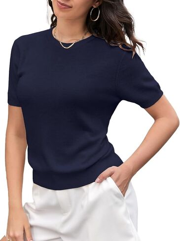 SANGTREE Women's Short Sleeve Sweaters Crew Neck Pullover Tops Summer Sweaters for Women in Saudi Arabia