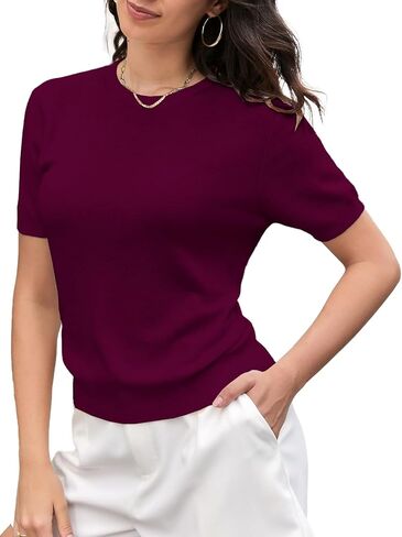SANGTREE Women's Short Sleeve Sweaters Crew Neck Pullover Tops Summer Sweaters for Women in Saudi Arabia