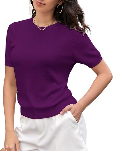 SANGTREE Women's Short Sleeve Sweaters Crew Neck Pullover Tops Summer Sweaters for Women in Saudi Arabia