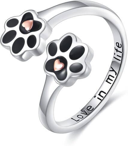 HUKKUN Paw Print Ring 925 Sterling Silver Dog Cat Adjustable Paw Ring Puppy Lovers Pet Memorial Jewelry Gifts for Women Pets Loving Friend Families in Saudi Arabia
