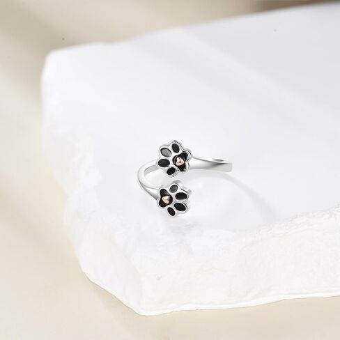 HUKKUN Paw Print Ring 925 Sterling Silver Dog Cat Adjustable Paw Ring Puppy Lovers Pet Memorial Jewelry Gifts for Women Pets Loving Friend Families in Saudi Arabia