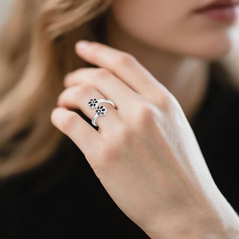 HUKKUN Paw Print Ring 925 Sterling Silver Dog Cat Adjustable Paw Ring Puppy Lovers Pet Memorial Jewelry Gifts for Women Pets Loving Friend Families in Saudi Arabia