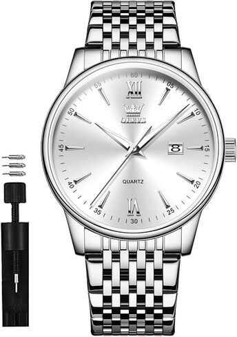 OLEVS Mens Silver Watches Classic Luxury Waterproof Watch for Men Analog Quartz Stainless Steel Men's Dress Watches Casual Wrist Watch Large Face with Day Date Relojes para Hombres in Saudi Arabia
