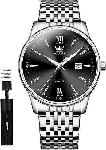 OLEVS Mens Silver Watches Classic Luxury Waterproof Watch for Men Analog Quartz Stainless Steel Men's Dress Watches Casual Wrist Watch Large Face with Day Date Relojes para Hombres in Saudi Arabia