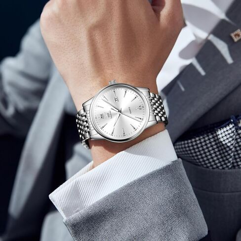OLEVS Mens Silver Watches Classic Luxury Waterproof Watch for Men Analog Quartz Stainless Steel Men's Dress Watches Casual Wrist Watch Large Face with Day Date Relojes para Hombres in Saudi Arabia