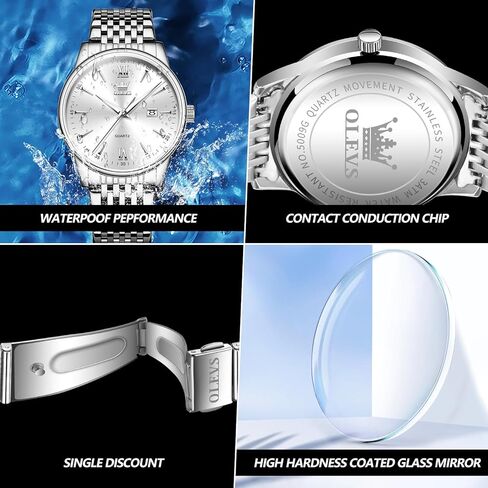OLEVS Mens Silver Watches Classic Luxury Waterproof Watch for Men Analog Quartz Stainless Steel Men's Dress Watches Casual Wrist Watch Large Face with Day Date Relojes para Hombres in Saudi Arabia