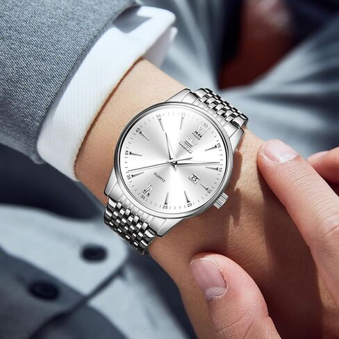 OLEVS Mens Silver Watches Classic Luxury Waterproof Watch for Men Analog Quartz Stainless Steel Men's Dress Watches Casual Wrist Watch Large Face with Day Date Relojes para Hombres in Saudi Arabia