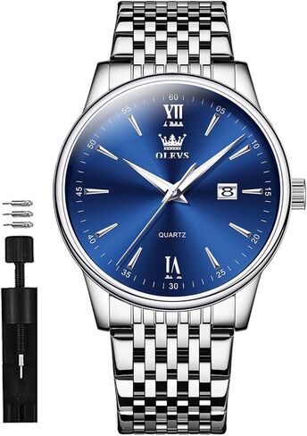 OLEVS Mens Silver Watches Classic Luxury Waterproof Watch for Men Analog Quartz Stainless Steel Men's Dress Watches Casual Wrist Watch Large Face with Day Date Relojes para Hombres in Saudi Arabia