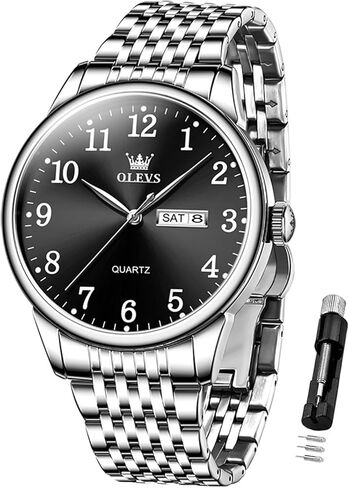 OLEVS Mens Silver Watches Classic Luxury Waterproof Watch for Men Analog Quartz Stainless Steel Men's Dress Watches Casual Wrist Watch Large Face with Day Date Relojes para Hombres in Saudi Arabia