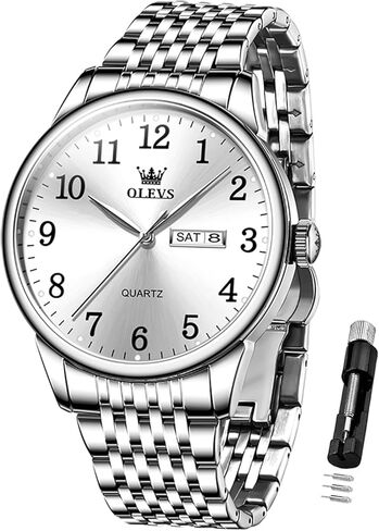 OLEVS Mens Silver Watches Classic Luxury Waterproof Watch for Men Analog Quartz Stainless Steel Men's Dress Watches Casual Wrist Watch Large Face with Day Date Relojes para Hombres in Saudi Arabia