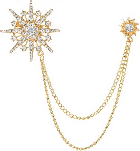 MBAIYO Silver Gold Rhinestone Star Brooch for Women Men, Fashion Crystal Snowflake Sun Lapel Pins Dress Suit Accessories Jewelry Winter Holiday Party Gift in Saudi Arabia