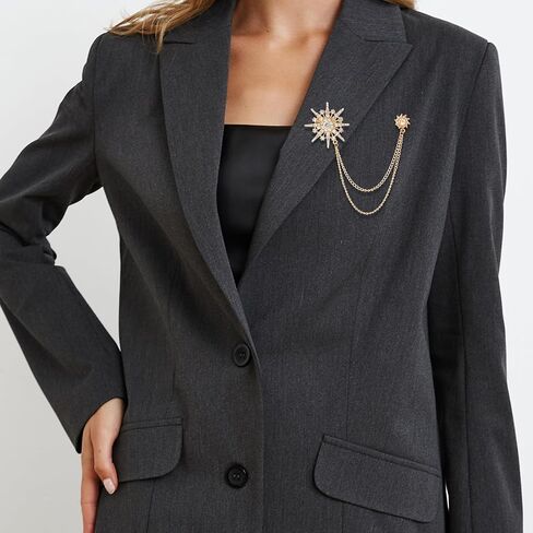 MBAIYO Silver Gold Rhinestone Star Brooch for Women Men, Fashion Crystal Snowflake Sun Lapel Pins Dress Suit Accessories Jewelry Winter Holiday Party Gift in Saudi Arabia
