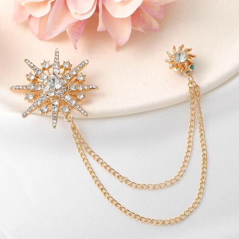 MBAIYO Silver Gold Rhinestone Star Brooch for Women Men, Fashion Crystal Snowflake Sun Lapel Pins Dress Suit Accessories Jewelry Winter Holiday Party Gift in Saudi Arabia