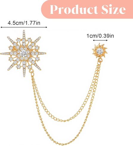 MBAIYO Silver Gold Rhinestone Star Brooch for Women Men, Fashion Crystal Snowflake Sun Lapel Pins Dress Suit Accessories Jewelry Winter Holiday Party Gift in Saudi Arabia