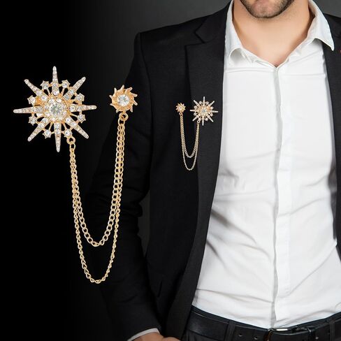 MBAIYO Silver Gold Rhinestone Star Brooch for Women Men, Fashion Crystal Snowflake Sun Lapel Pins Dress Suit Accessories Jewelry Winter Holiday Party Gift in Saudi Arabia