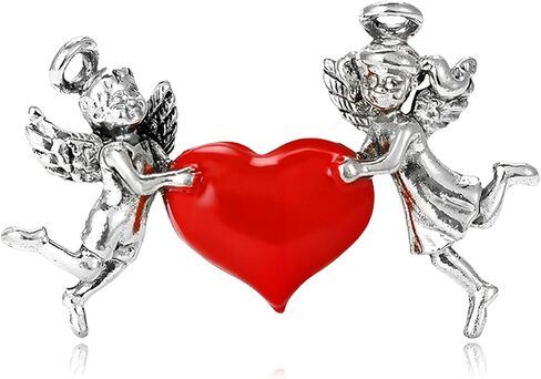 RLHRNDE Valentine's Day Brooch For Women Men Vintage Gold Silver Two Cupid Angel Love Brooch Elegant Red Love-Heart Enamel Pin Wedding Art Deco Birthday Anniversary Valentines Day Gift in Saudi Arabia