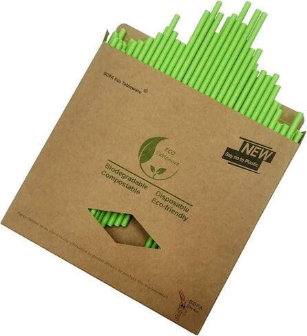 Green Paper Straws, 7.75 inch, 100 Pack Christmas Green Straws Recyclable, Eco Friendly, Disposable Drinking Straws for Party Suppliers, Cocktails, Juices, Coffee in Saudi Arabia