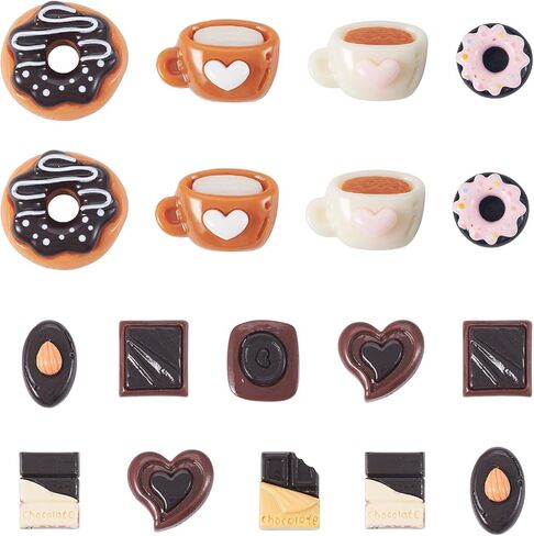 50pcs Resin Imitation Food Cabochon Charms Donut Coffee Chocolate Sweet Food Flatback Charms for Scrapbooking Hair Clips Accessories Crafts in Saudi Arabia