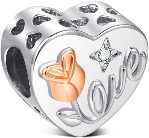 BOIGEGU 925 Sterling Silver Charm for Pandora Bracelet Rose Flower Necklace Charms Couple Mom Valentine's Day Jewellery for Women Wife in Kuwait