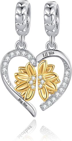 NanMuc Sunflower Heart Best Friend Mother Daughter Son Sister Charm Dangle Bead Compatible with Pandora Bracelets in Saudi Arabia