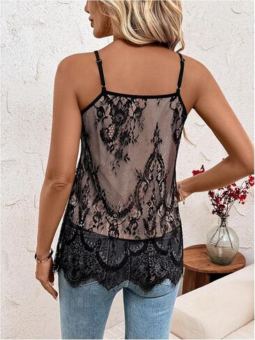 winkbay Women's Floral Lace Deep V Neck Tops Summer Spaghetti Strap Going Out Camisole Top in Saudi Arabia