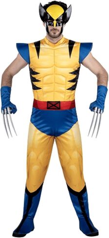 MARVEL Wolverine Adult Costume - Padded Jumpsuit, Detachable Claws, Plastic Mask, Halloween Outfit - Officially Licensed in Saudi Arabia