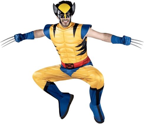 MARVEL Wolverine Adult Costume - Padded Jumpsuit, Detachable Claws, Plastic Mask, Halloween Outfit - Officially Licensed in Saudi Arabia