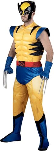 MARVEL Wolverine Adult Costume - Padded Jumpsuit, Detachable Claws, Plastic Mask, Halloween Outfit - Officially Licensed in Saudi Arabia