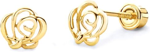 14k REAL Yellow OR Rose Gold Flower Stud Earrings with Screw Back in Saudi Arabia
