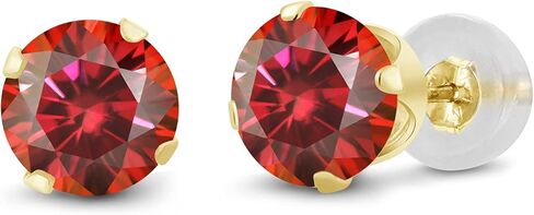 أقراط Gem Stone King من الذهب الأصفر عيار 14 قيراط والمويسانتي الأحمر للنساء والرجال (2.00 قيراط، مستديرة 6.5 ملم) in Saudi Arabia