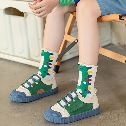 5 Pairs Soft Cotton Socks Crew Ankle Sock with Dinosaur Design Cute Pattern Dress for Spring/Summer/Autumn in Saudi Arabia