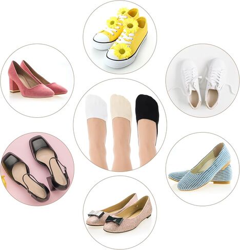 6 أزواج من الجوارب بدون عرض للنساء من Wanmu، جوارب غير مرئية من النايلون غير قابلة للانزلاق، جورب رقيق حريري ببطانة منخفضة للأحذية المسطحة والأحذية بدون كعب (أبيض، أسود، جلد) in Kuwait