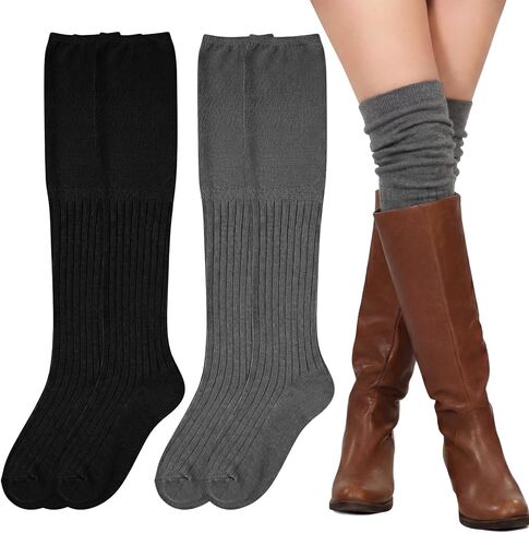 Tivi Tovo 2 Pairs Over Knee High Boot Socks Cotton Extra Long Slouch Over Knee High Socks Long Boot Stocking for Women in Saudi Arabia