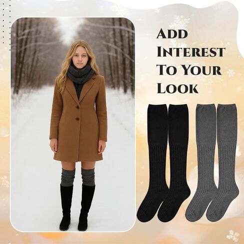 Tivi Tovo 2 Pairs Over Knee High Boot Socks Cotton Extra Long Slouch Over Knee High Socks Long Boot Stocking for Women in Saudi Arabia