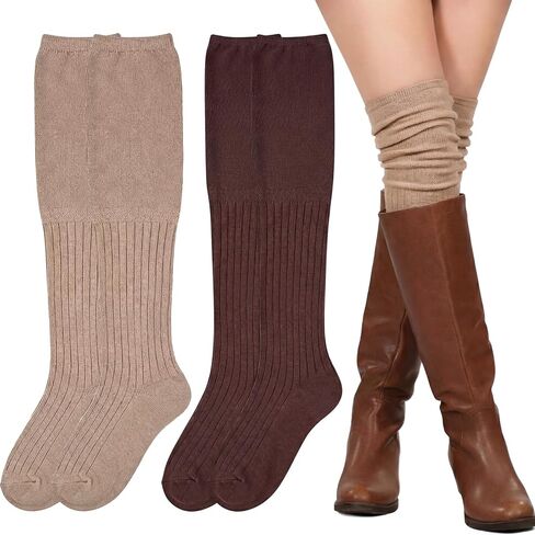 Tivi Tovo 2 Pairs Over Knee High Boot Socks Cotton Extra Long Slouch Over Knee High Socks Long Boot Stocking for Women in Saudi Arabia