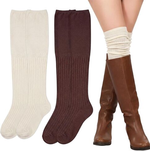 Tivi Tovo 2 Pairs Over Knee High Boot Socks Cotton Extra Long Slouch Over Knee High Socks Long Boot Stocking for Women in Saudi Arabia