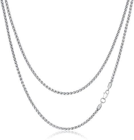FOSIR Silver Wheat Chain Necklace for Men and Women, Stainless Steel Chains for Men, 2.5mm 3mm 4mm 5mm Mens Necklaces in Kuwait