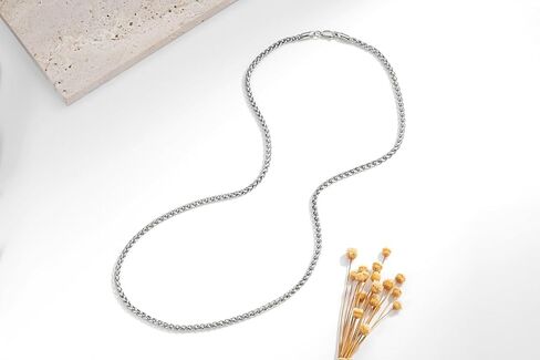 FOSIR Silver Wheat Chain Necklace for Men and Women, Stainless Steel Chains for Men, 2.5mm 3mm 4mm 5mm Mens Necklaces in Kuwait